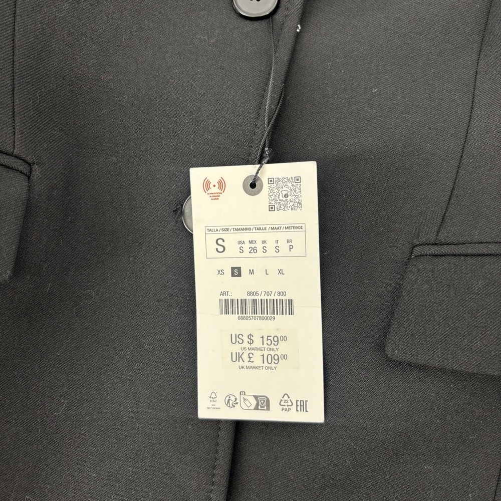 Zara Cinched Waist Blazer Black Women's Size Small New With Tags - Picture 4 of 10